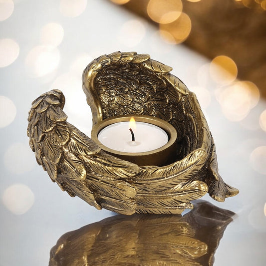 Gold Angel Wing Tealight Candle Holder
